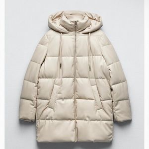 Zara Wind protection faux leather puffer coat